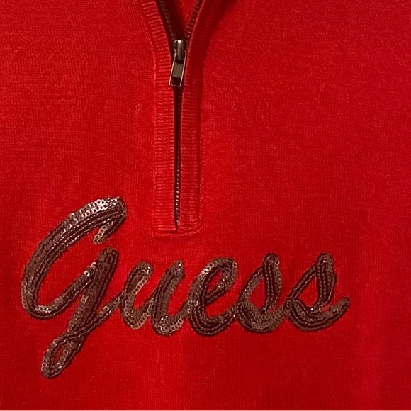 Guess red knit sweater with black zipper front. - Picture 2 of 2